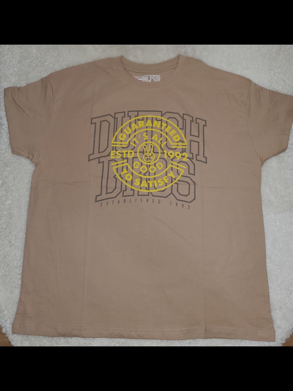 Dutch Bros Tan Short Sleeve Logo Tee with Yellow Print